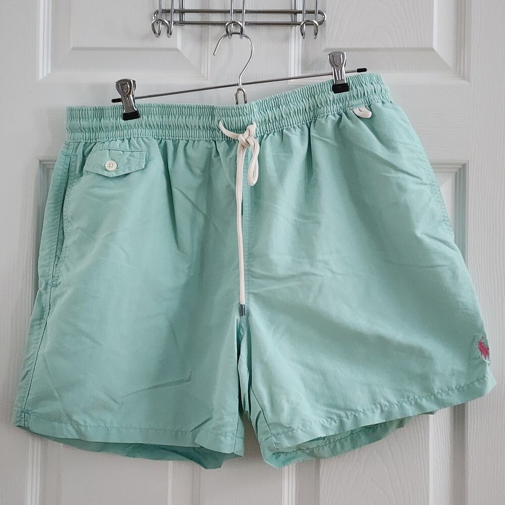 Polo Ralph Lauren Mens Aqua/Hammond Blue Pony Swim Trunks Size XL